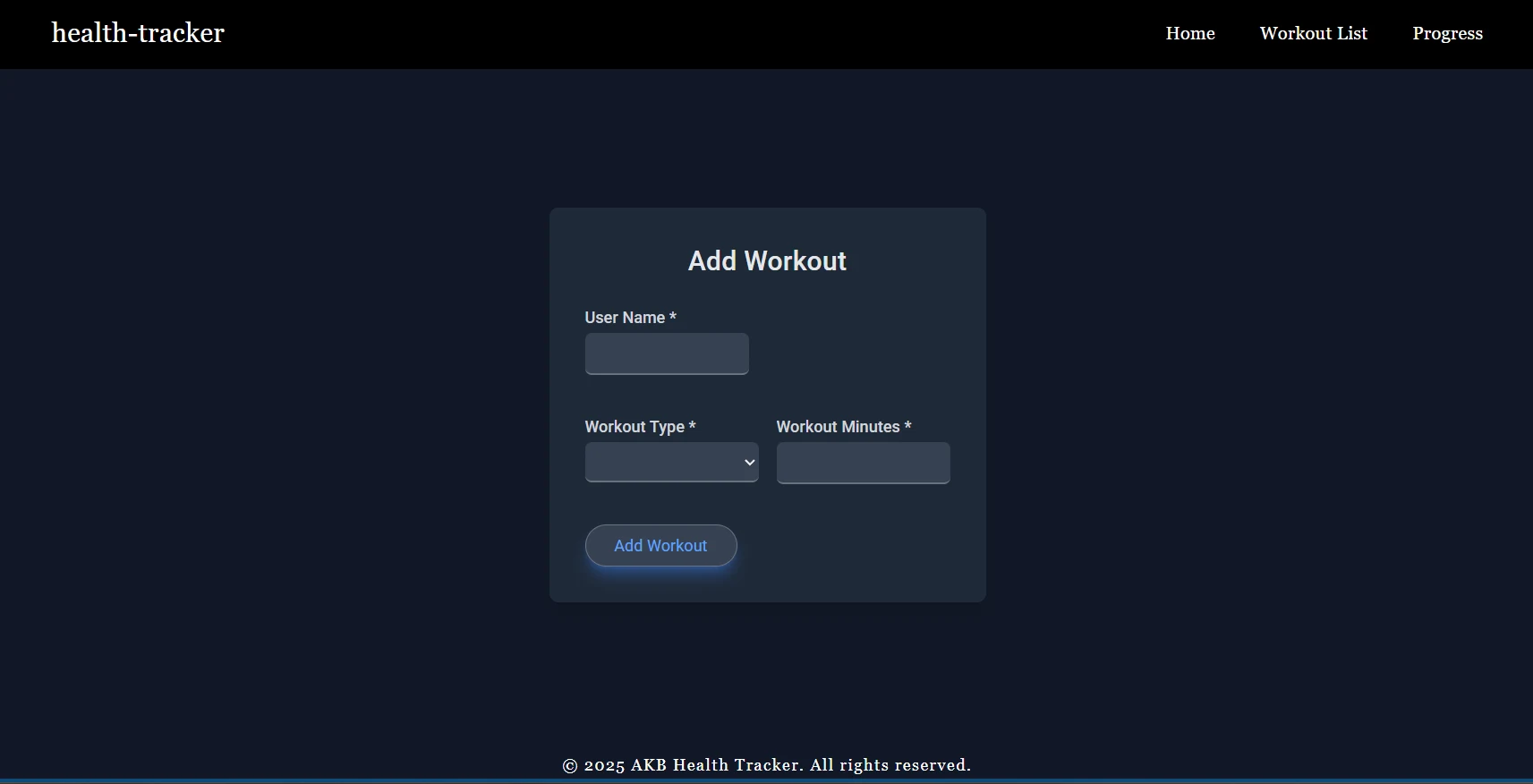 Health Tracker application interface