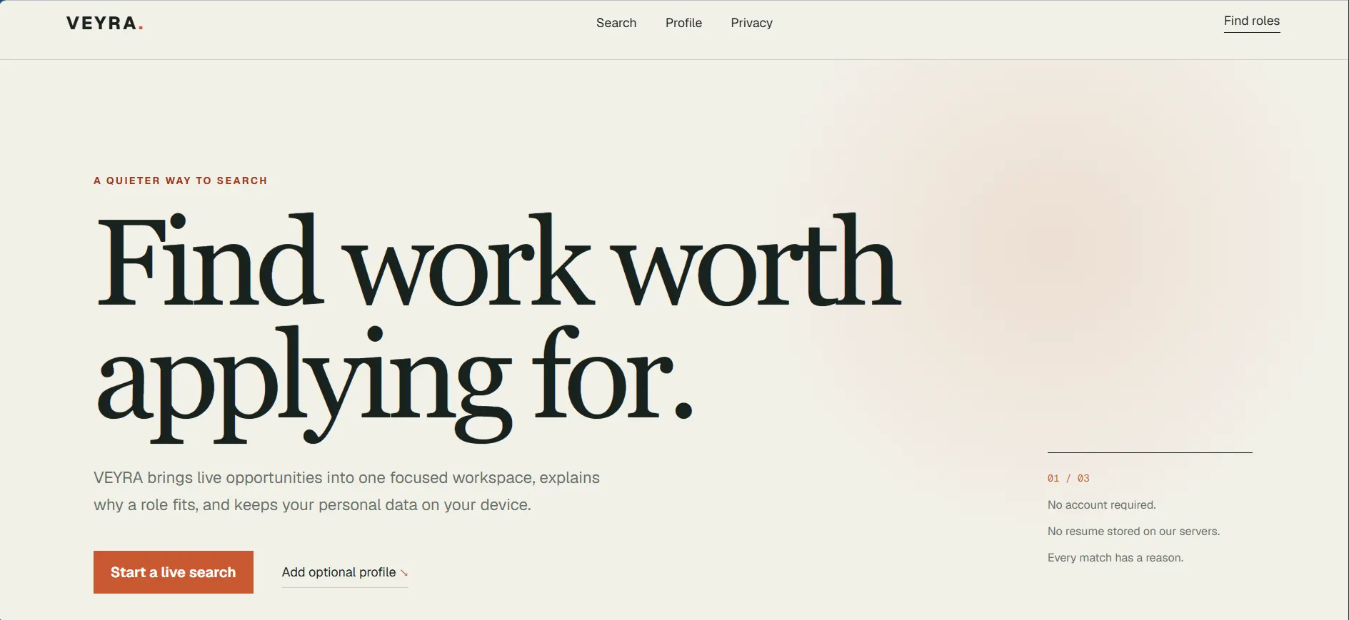 VEYRA privacy-first job intelligence workspace